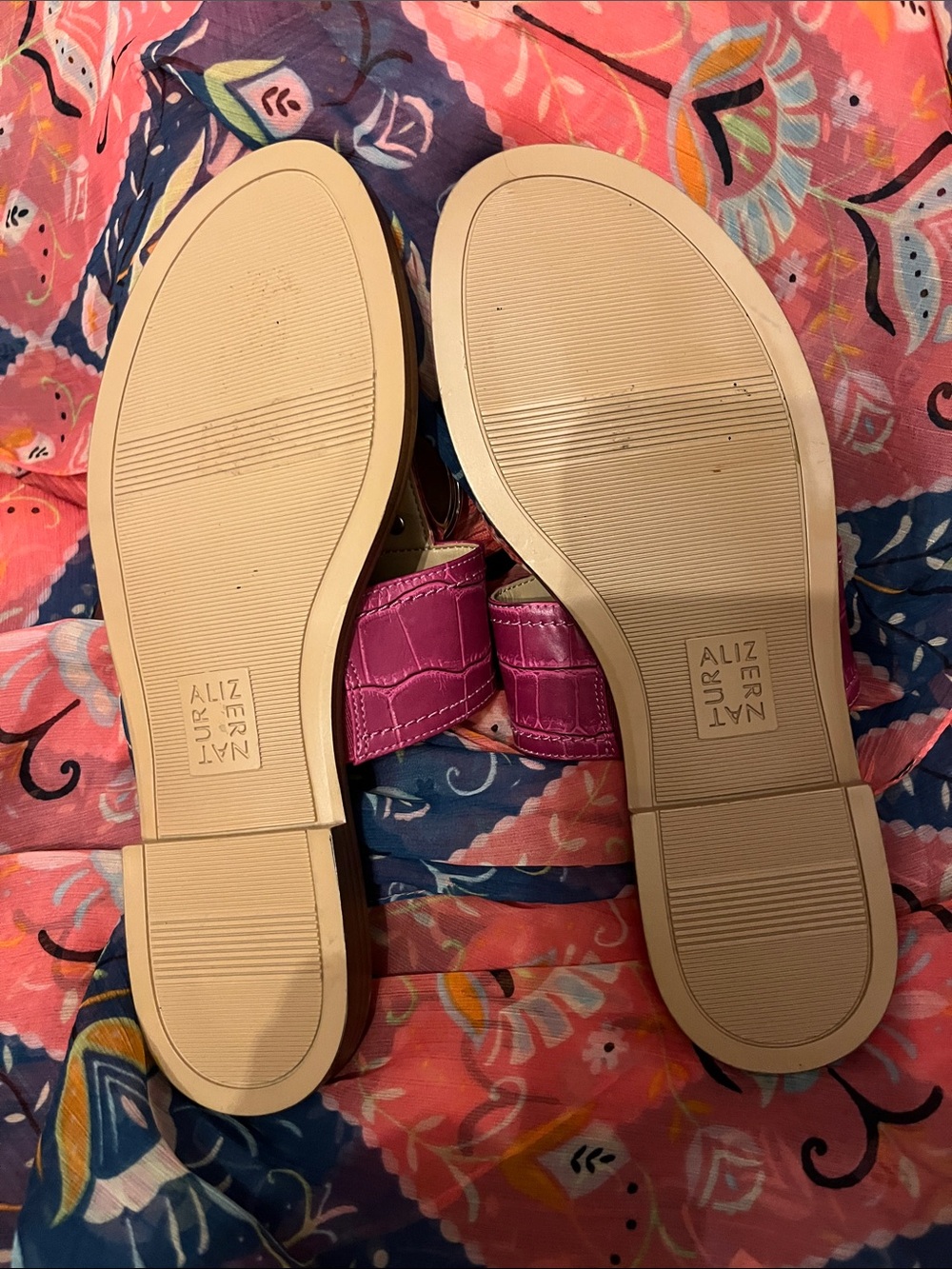 Naturalizer Fuchsia Croc-Textured Slide Sandals with Silver Accent - Picture 3 of 4